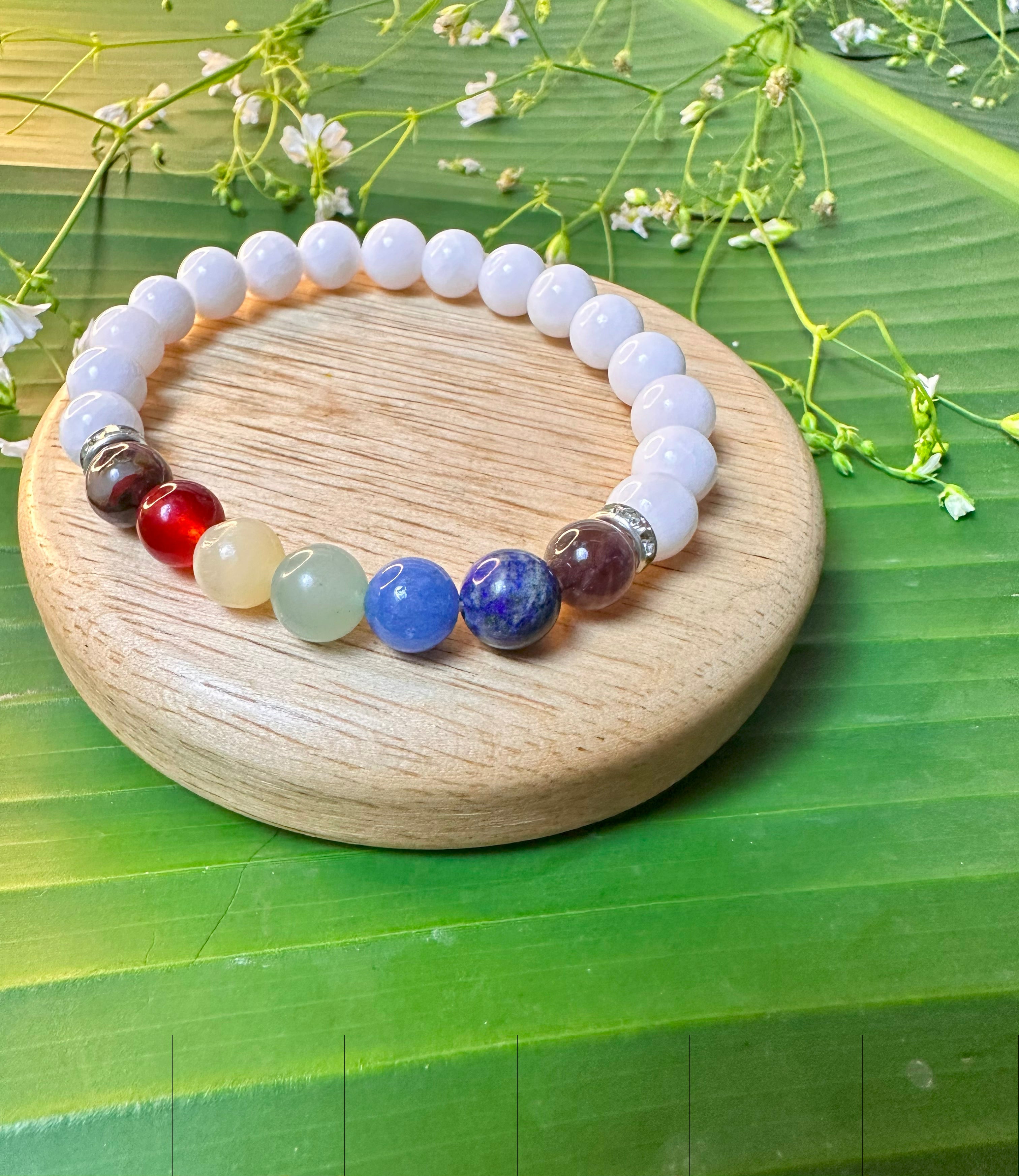 Ultimate Emotional Healing: White Agate with Seven Chakra Bracelet - Abhimantrit & Certified